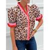 imageCicy Bell Womens Summer Floral Print Tops Casual Puff Short Sleeve Ruffle V Neck Button Down Shirts Patchwork Boho BlousesLeopard Print