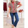 imageCicy Bell Womens Summer Floral Print Tops Casual Puff Short Sleeve Ruffle V Neck Button Down Shirts Patchwork Boho BlousesLeopard Print