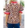 imageCicy Bell Womens Summer Floral Print Tops Casual Puff Short Sleeve Ruffle V Neck Button Down Shirts Patchwork Boho BlousesLeopard Print