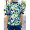 imageCicy Bell Womens Summer Floral Print Tops Casual Puff Short Sleeve Ruffle V Neck Button Down Shirts Patchwork Boho BlousesNavy