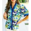 imageCicy Bell Womens Summer Floral Print Tops Casual Puff Short Sleeve Ruffle V Neck Button Down Shirts Patchwork Boho BlousesNavy