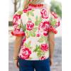 imageCicy Bell Womens Summer Floral Print Tops Casual Puff Short Sleeve Ruffle V Neck Button Down Shirts Patchwork Boho BlousesPink