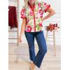 imageCicy Bell Womens Summer Floral Print Tops Casual Puff Short Sleeve Ruffle V Neck Button Down Shirts Patchwork Boho BlousesPink