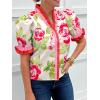 imageCicy Bell Womens Summer Floral Print Tops Casual Puff Short Sleeve Ruffle V Neck Button Down Shirts Patchwork Boho BlousesPink