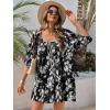 imageCicy Bell Womens Summer Floral Romper Loose Scoop Neck Lantern Sleeve Short Jumpsuits Front Tie Beach Outfits Black XXLarge