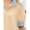 imageCicy Bell Womens Summer Puff Sleeve Blouses Casual Dressy Ruffle V Neck Tops Color Block Striped Loose Fit Button Polo ShirtsApricot