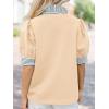 imageCicy Bell Womens Summer Puff Sleeve Blouses Casual Dressy Ruffle V Neck Tops Color Block Striped Loose Fit Button Polo ShirtsApricot