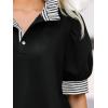 imageCicy Bell Womens Summer Puff Sleeve Blouses Casual Dressy Ruffle V Neck Tops Color Block Striped Loose Fit Button Polo ShirtsBlack