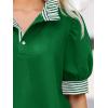 imageCicy Bell Womens Summer Puff Sleeve Blouses Casual Dressy Ruffle V Neck Tops Color Block Striped Loose Fit Button Polo ShirtsGreen