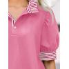 imageCicy Bell Womens Summer Puff Sleeve Blouses Casual Dressy Ruffle V Neck Tops Color Block Striped Loose Fit Button Polo ShirtsPink