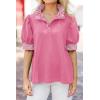 imageCicy Bell Womens Summer Puff Sleeve Blouses Casual Dressy Ruffle V Neck Tops Color Block Striped Loose Fit Button Polo ShirtsPink