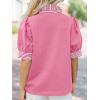 imageCicy Bell Womens Summer Puff Sleeve Blouses Casual Dressy Ruffle V Neck Tops Color Block Striped Loose Fit Button Polo ShirtsPink