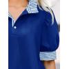 imageCicy Bell Womens Summer Puff Sleeve Blouses Casual Dressy Ruffle V Neck Tops Color Block Striped Loose Fit Button Polo ShirtsRoyal Blue