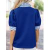 imageCicy Bell Womens Summer Puff Sleeve Blouses Casual Dressy Ruffle V Neck Tops Color Block Striped Loose Fit Button Polo ShirtsRoyal Blue