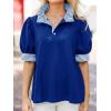 imageCicy Bell Womens Summer Puff Sleeve Blouses Casual Dressy Ruffle V Neck Tops Color Block Striped Loose Fit Button Polo ShirtsRoyal Blue