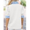 imageCicy Bell Womens Summer Puff Sleeve Blouses Casual Dressy Ruffle V Neck Tops Color Block Striped Loose Fit Button Polo ShirtsWhite