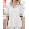 imageCicy Bell Womens Summer Puff Sleeve Blouses Casual Dressy Ruffle V Neck Tops Color Block Striped Loose Fit Button Polo ShirtsWhite