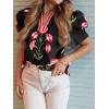 imageCicy Bell Womens Summer Puff Sleeve Blouses Casual Dressy V Neck Color Block Tops Loose Fit Boho Floral Printed Tee ShirtsBlack