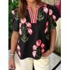 imageCicy Bell Womens Summer Puff Sleeve Blouses Casual Dressy V Neck Color Block Tops Loose Fit Boho Floral Printed Tee ShirtsBlack