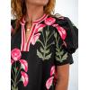 imageCicy Bell Womens Summer Puff Sleeve Blouses Casual Dressy V Neck Color Block Tops Loose Fit Boho Floral Printed Tee ShirtsBlack