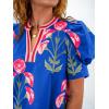 imageCicy Bell Womens Summer Puff Sleeve Blouses Casual Dressy V Neck Color Block Tops Loose Fit Boho Floral Printed Tee ShirtsBlue