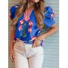 imageCicy Bell Womens Summer Puff Sleeve Blouses Casual Dressy V Neck Color Block Tops Loose Fit Boho Floral Printed Tee ShirtsBlue