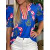 imageCicy Bell Womens Summer Puff Sleeve Blouses Casual Dressy V Neck Color Block Tops Loose Fit Boho Floral Printed Tee ShirtsBlue