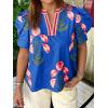 imageCicy Bell Womens Summer Puff Sleeve Blouses Casual Dressy V Neck Color Block Tops Loose Fit Boho Floral Printed Tee ShirtsBlue