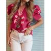 imageCicy Bell Womens Summer Puff Sleeve Blouses Casual Dressy V Neck Color Block Tops Loose Fit Boho Floral Printed Tee ShirtsBurgundy