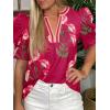 imageCicy Bell Womens Summer Puff Sleeve Blouses Casual Dressy V Neck Color Block Tops Loose Fit Boho Floral Printed Tee ShirtsBurgundy
