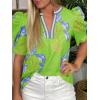 imageCicy Bell Womens Summer Puff Sleeve Blouses Casual Dressy V Neck Color Block Tops Loose Fit Boho Floral Printed Tee ShirtsGreen