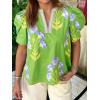 imageCicy Bell Womens Summer Puff Sleeve Blouses Casual Dressy V Neck Color Block Tops Loose Fit Boho Floral Printed Tee ShirtsGreen