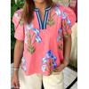 imageCicy Bell Womens Summer Puff Sleeve Blouses Casual Dressy V Neck Color Block Tops Loose Fit Boho Floral Printed Tee ShirtsPink