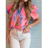 imageCicy Bell Womens Summer Puff Sleeve Blouses Casual Dressy V Neck Color Block Tops Loose Fit Boho Floral Printed Tee ShirtsPink