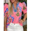 imageCicy Bell Womens Summer Puff Sleeve Blouses Casual Dressy V Neck Color Block Tops Loose Fit Boho Floral Printed Tee ShirtsPink
