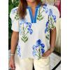 imageCicy Bell Womens Summer Puff Sleeve Blouses Casual Dressy V Neck Color Block Tops Loose Fit Boho Floral Printed Tee ShirtsWhite