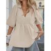 imageCicy Bell Womens Summer Puff Sleeve Blouses Smocked V Neck Babydoll Peplum Casual Tunic Tops Loose Fit Pleated ShirtsBeige