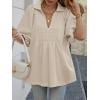 imageCicy Bell Womens Summer Puff Sleeve Blouses Smocked V Neck Babydoll Peplum Casual Tunic Tops Loose Fit Pleated ShirtsBeige