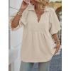 imageCicy Bell Womens Summer Puff Sleeve Blouses Smocked V Neck Babydoll Peplum Casual Tunic Tops Loose Fit Pleated ShirtsBeige