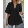 imageCicy Bell Womens Summer Puff Sleeve Blouses Smocked V Neck Babydoll Peplum Casual Tunic Tops Loose Fit Pleated ShirtsBlack