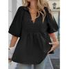 imageCicy Bell Womens Summer Puff Sleeve Blouses Smocked V Neck Babydoll Peplum Casual Tunic Tops Loose Fit Pleated ShirtsBlack