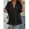 imageCicy Bell Womens Summer Puff Sleeve Blouses Smocked V Neck Babydoll Peplum Casual Tunic Tops Loose Fit Pleated ShirtsBlack