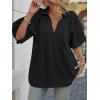 imageCicy Bell Womens Summer Puff Sleeve Blouses Smocked V Neck Babydoll Peplum Casual Tunic Tops Loose Fit Pleated ShirtsBlack
