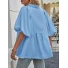 imageCicy Bell Womens Summer Puff Sleeve Blouses Smocked V Neck Babydoll Peplum Casual Tunic Tops Loose Fit Pleated ShirtsBlue