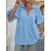 imageCicy Bell Womens Summer Puff Sleeve Blouses Smocked V Neck Babydoll Peplum Casual Tunic Tops Loose Fit Pleated ShirtsBlue