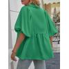 imageCicy Bell Womens Summer Puff Sleeve Blouses Smocked V Neck Babydoll Peplum Casual Tunic Tops Loose Fit Pleated ShirtsGreen