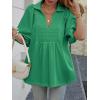 imageCicy Bell Womens Summer Puff Sleeve Blouses Smocked V Neck Babydoll Peplum Casual Tunic Tops Loose Fit Pleated ShirtsGreen