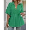 imageCicy Bell Womens Summer Puff Sleeve Blouses Smocked V Neck Babydoll Peplum Casual Tunic Tops Loose Fit Pleated ShirtsGreen