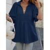 imageCicy Bell Womens Summer Puff Sleeve Blouses Smocked V Neck Babydoll Peplum Casual Tunic Tops Loose Fit Pleated ShirtsNavy