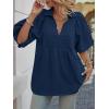 imageCicy Bell Womens Summer Puff Sleeve Blouses Smocked V Neck Babydoll Peplum Casual Tunic Tops Loose Fit Pleated ShirtsNavy